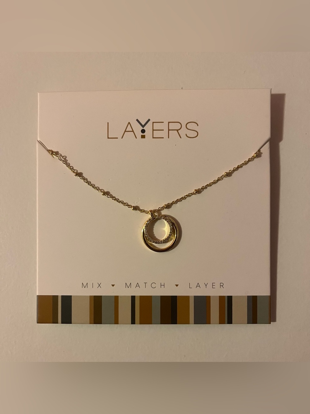 Layers Double Circle CZ Gold Pendant Adjustable Necklace